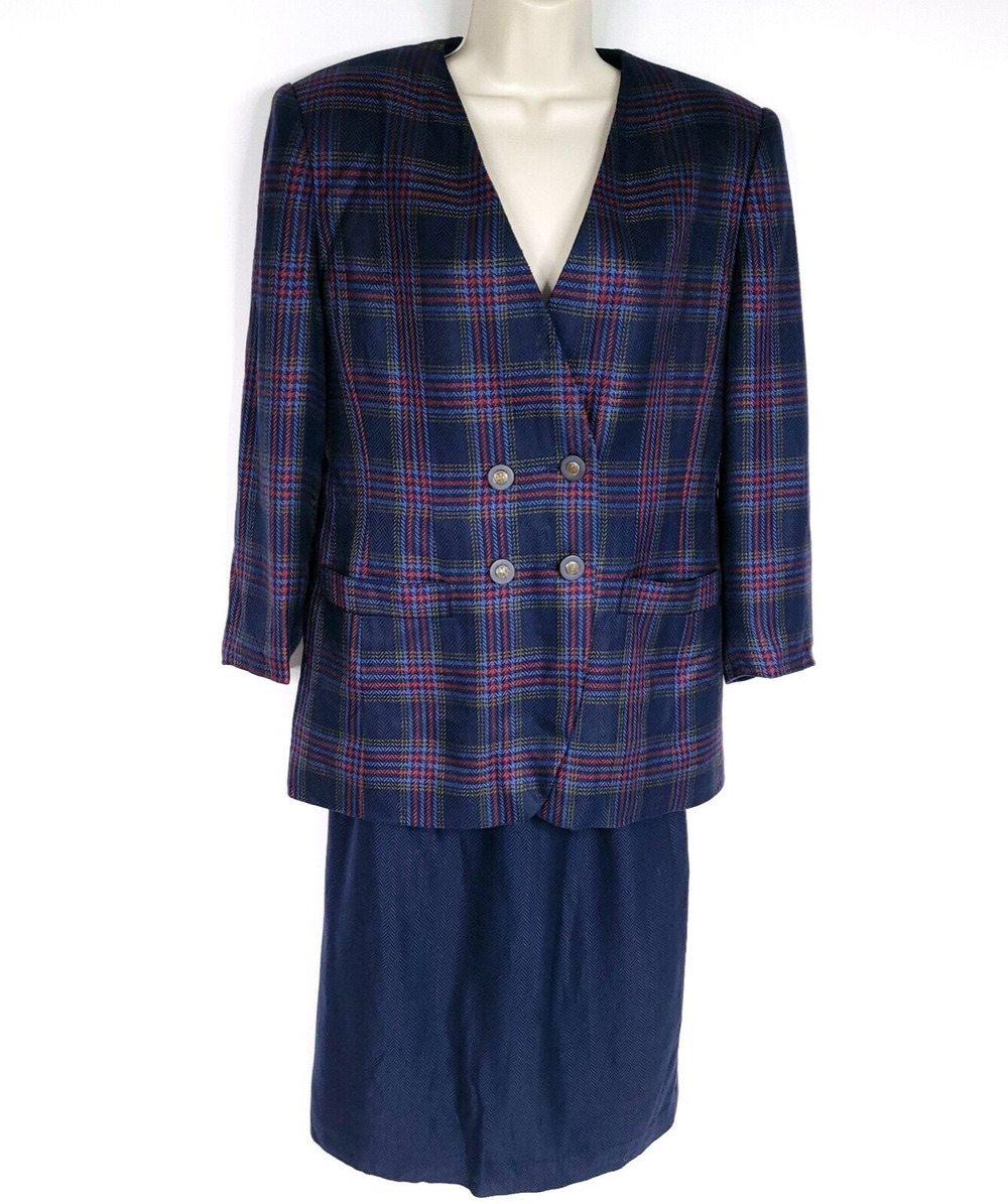 VTG Kasper For ASL Womens 8 Plaid Blazer Pencil Skirt Suit 2 Piece 90s